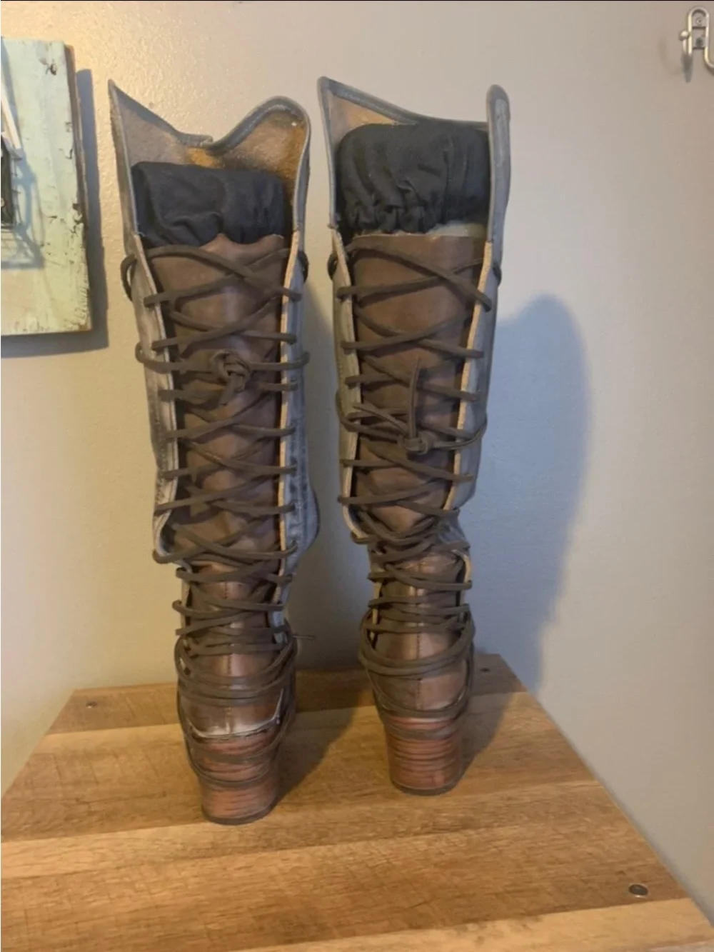 FreeBird Cole Tall Lace-Up Wrap Boots in Distressed Gray
